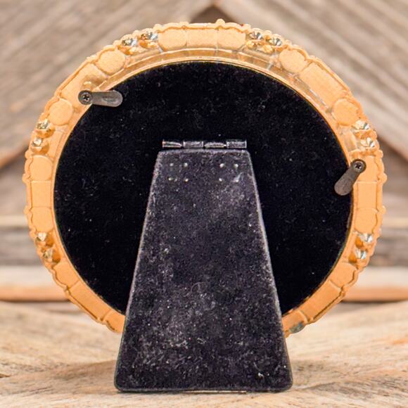 Vintage Concepts Round Gold-Toned Picture Frame w/ Rhinestones-Holds 4"x4" Photo - Picture 6 of 8